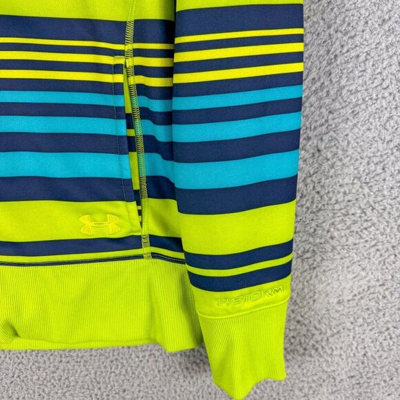 Under Armour Hoodie Mens Small Green Stripe Pullover Sweatshirt Outdoor Athletic - Picture 3 of 15